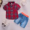 stylish baby boy white linning smily shirt with attractive shorts - Image 2