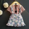 Watermelon shirt with beautiful floral strap skirt 2-piece imported quality baby girl dresses online pakistan - Image 3