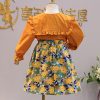 baby girl cute lapel shirt with floral skirt import quality two piece dress - Image 3