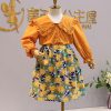 baby girl cute lapel shirt with floral skirt import quality two piece dress - Image 2