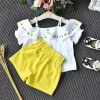 baby girl fashion off-the-shoulder embroidery short-sleeved top and shorts - Image 2